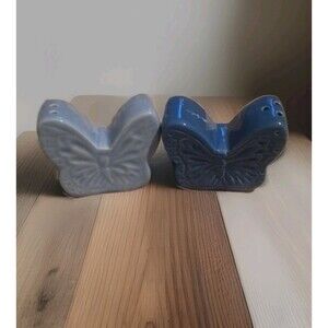 Dolly Parton Dollar General Blue Butterfly Salt Pepper Shaker Set Ceramic NEW